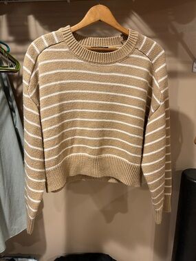 Tahari Striped Scoop-Neck Sweater in Camel and White